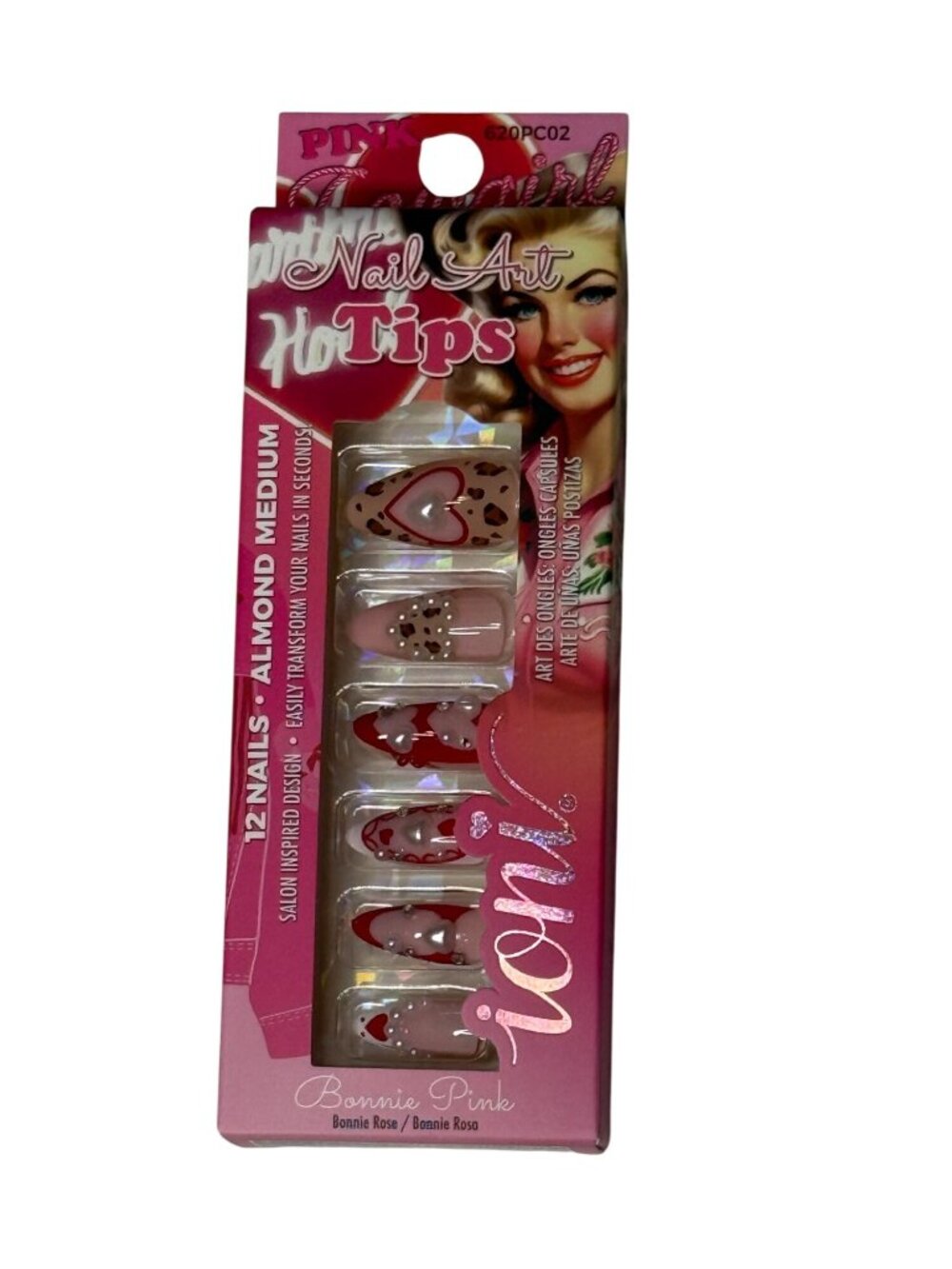 Ioni Bonnie Pink Cowgirl Press On Nails Medium Almond 12pc Nail Art Tips